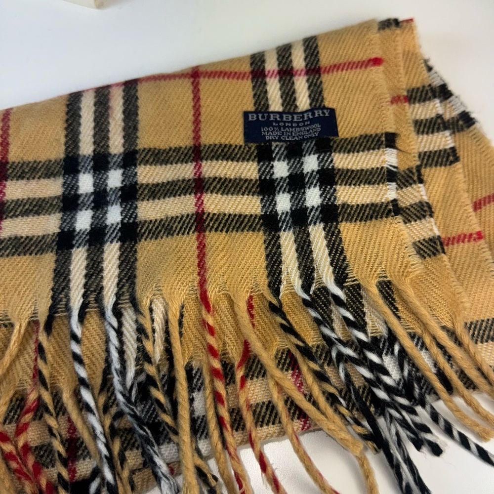 Burberry Tan and Black Plaid Scarf